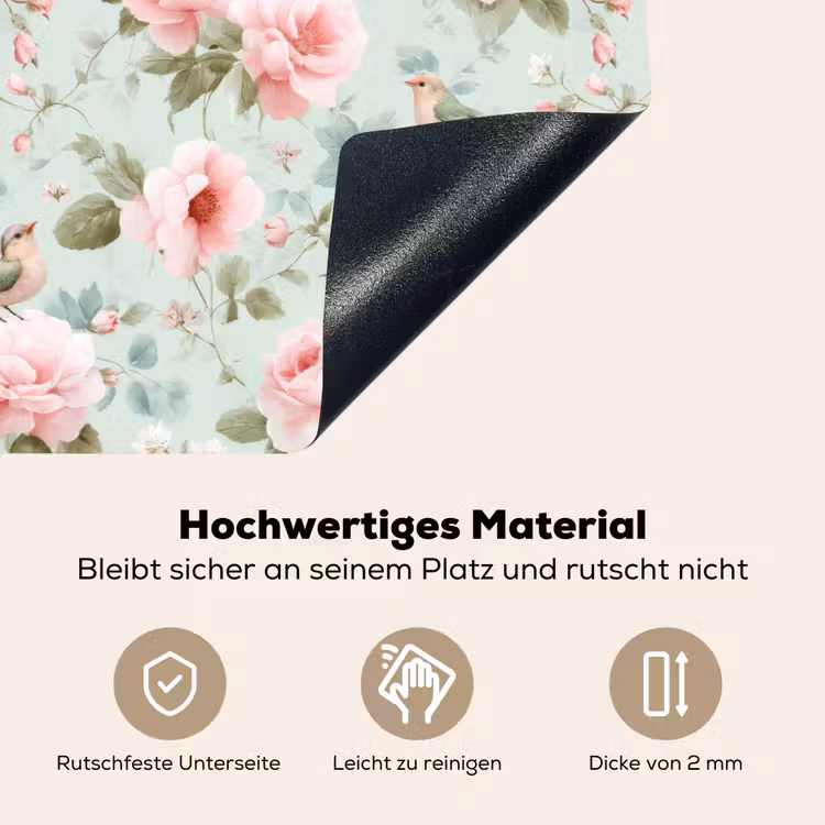 Rozen - Vogels - Pastel - Kleurrijk Inductie beschemer met haakjes klein 777 -ky-onderkant-de