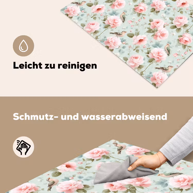 Rozen - Vogels - Pastel - Kleurrijk Inductie beschemer met haakjes klein 777 -ky-schoon-de