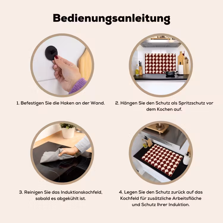 Rood - Tegelpatroon - Crème Inductie beschemer met haakjes klein 777 -ky-gebruik-de