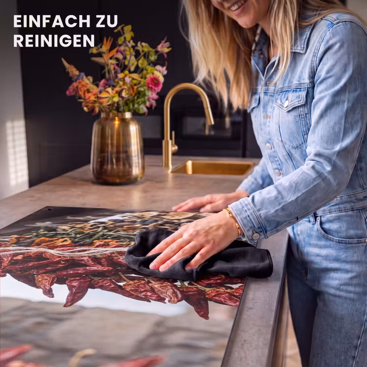 2-in-1 Herdabdeckplatte & Spritzschutz - Rote Chilischoten – Essen - Rode pepers - Eten Inductie beschemer met haakjes klein