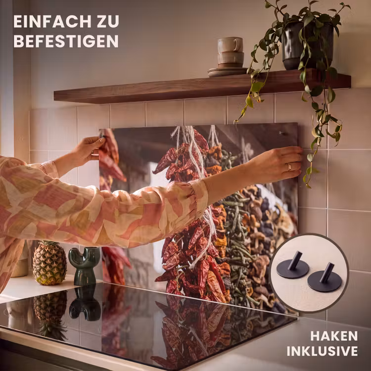 2-in-1 Herdabdeckplatte & Spritzschutz - Rote Chilischoten – Essen - Rode pepers - Eten Inductie beschemer met haakjes klein