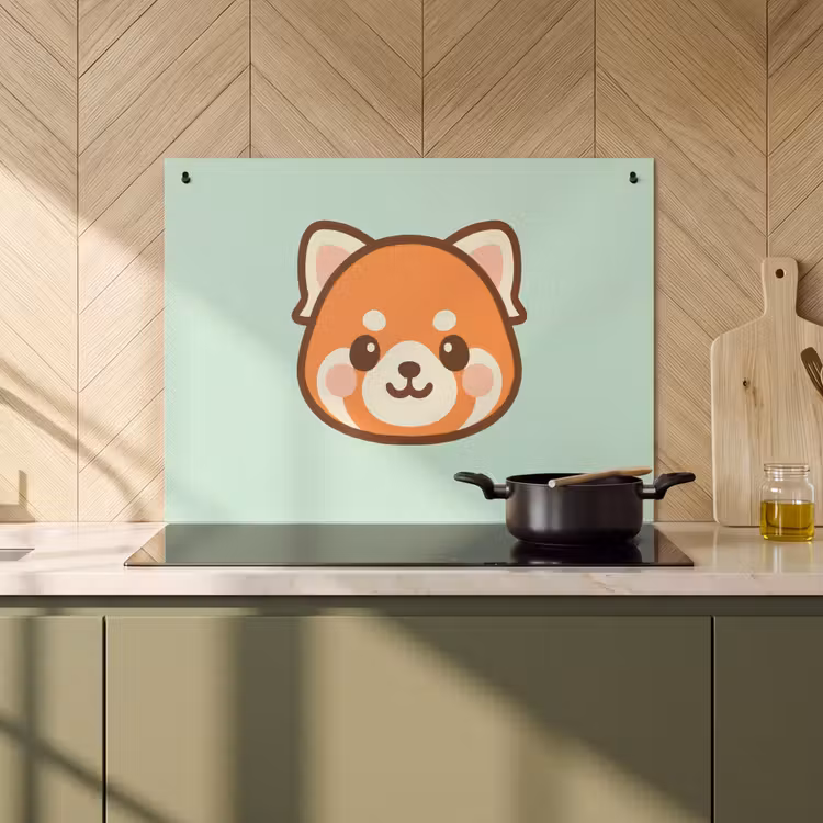 2-in-1 Herdabdeckplatte & Spritzschutz - Roter Panda - Grün - Cartoon - Rode panda - Groen - Cartoon Inductie beschemer met haakjes klein