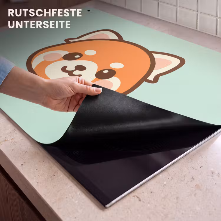 2-in-1 Herdabdeckplatte & Spritzschutz - Roter Panda - Grün - Cartoon - Rode panda - Groen - Cartoon Inductie beschemer met haakjes klein