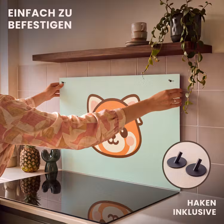 2-in-1 Herdabdeckplatte & Spritzschutz - Roter Panda - Grün - Cartoon - Rode panda - Groen - Cartoon Inductie beschemer met haakjes klein