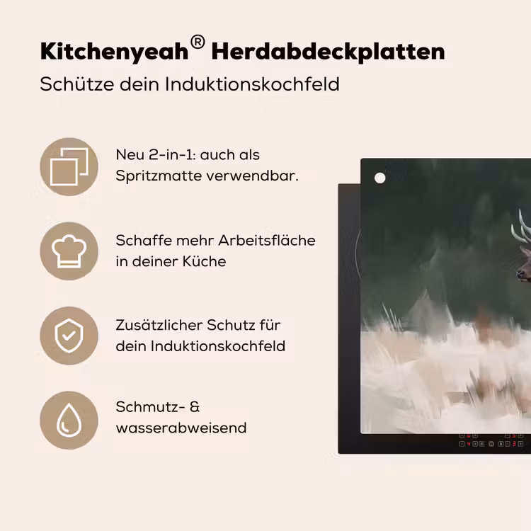 Edelhert - Gewei - Schildering - Rustiek Inductie beschemer met haakjes klein -ky-usp-de