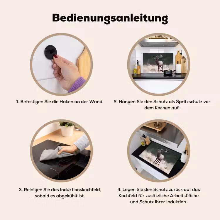 Edelhert - Gewei - Schildering - Rustiek Inductie beschemer met haakjes klein -ky-gebruik-de