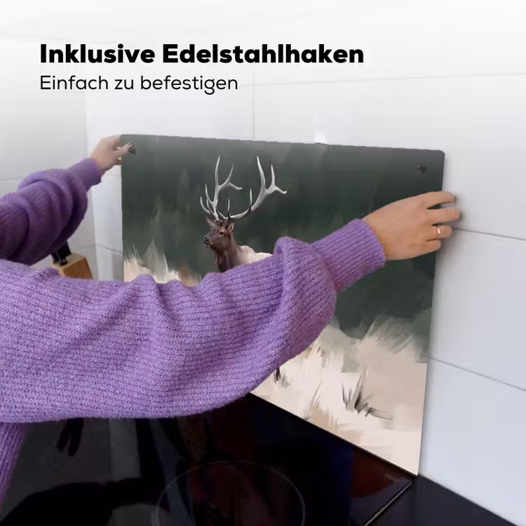 Edelhert - Gewei - Schildering - Rustiek Inductie beschemer met haakjes klein -ky-ophangen-de
