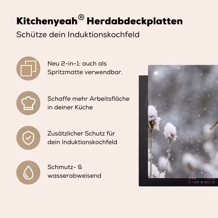 Roodborstje - Gedroogde bloem - Sneeuw - Winter - Vertederend Inductie beschemer met haakjes klein -ky-usp-de