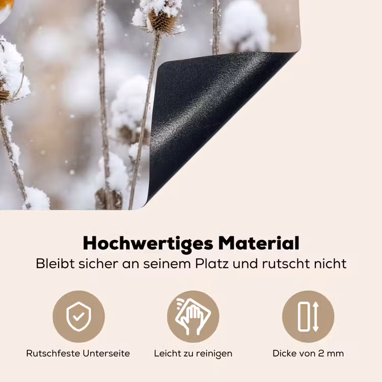 Roodborstje - Gedroogde bloem - Sneeuw - Winter - Vertederend Inductie beschemer met haakjes klein -ky-onderkant-de