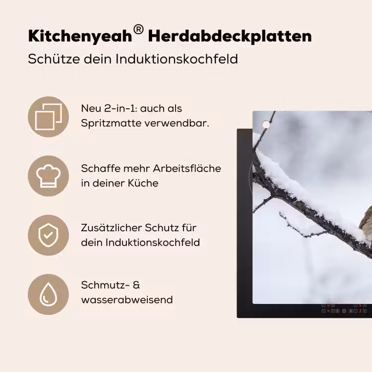 Roodborstje - Tak - Sneeuw - Winter - Levendig Inductie beschemer met haakjes klein -ky-usp-de