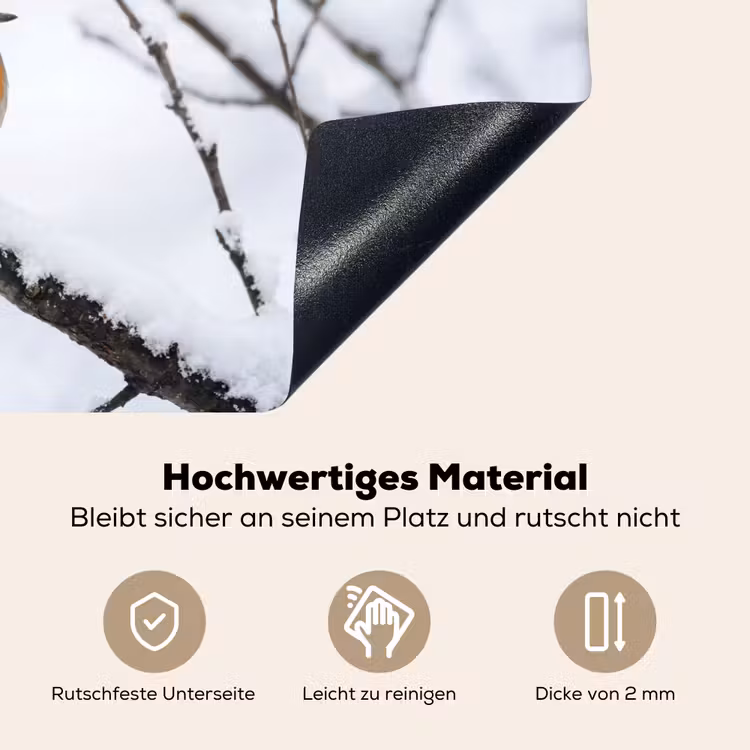 Roodborstje - Tak - Sneeuw - Winter - Levendig Inductie beschemer met haakjes klein -ky-onderkant-de