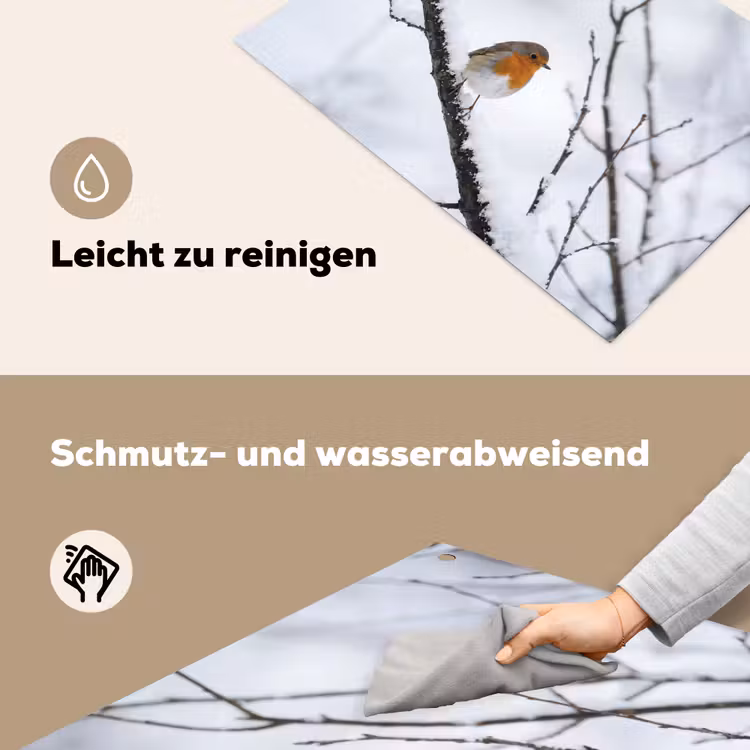 Roodborstje - Tak - Sneeuw - Winter - Levendig Inductie beschemer met haakjes klein -ky-schoon-de