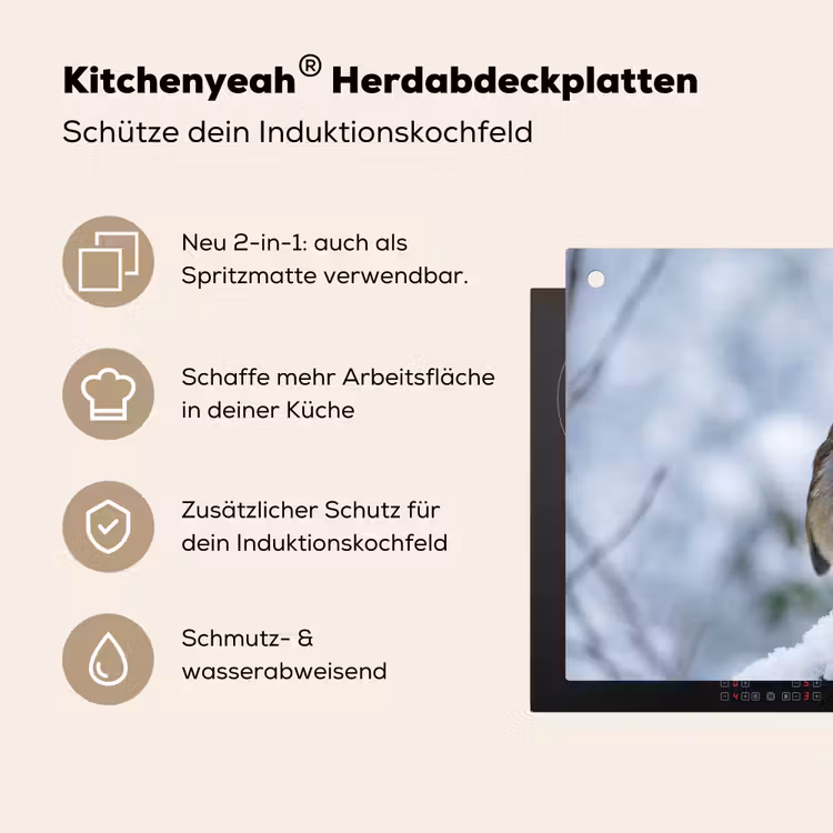 Roodborstje - Tak - Sneeuw - Winter - Levendig Inductie beschemer met haakjes klein -ky-usp-de