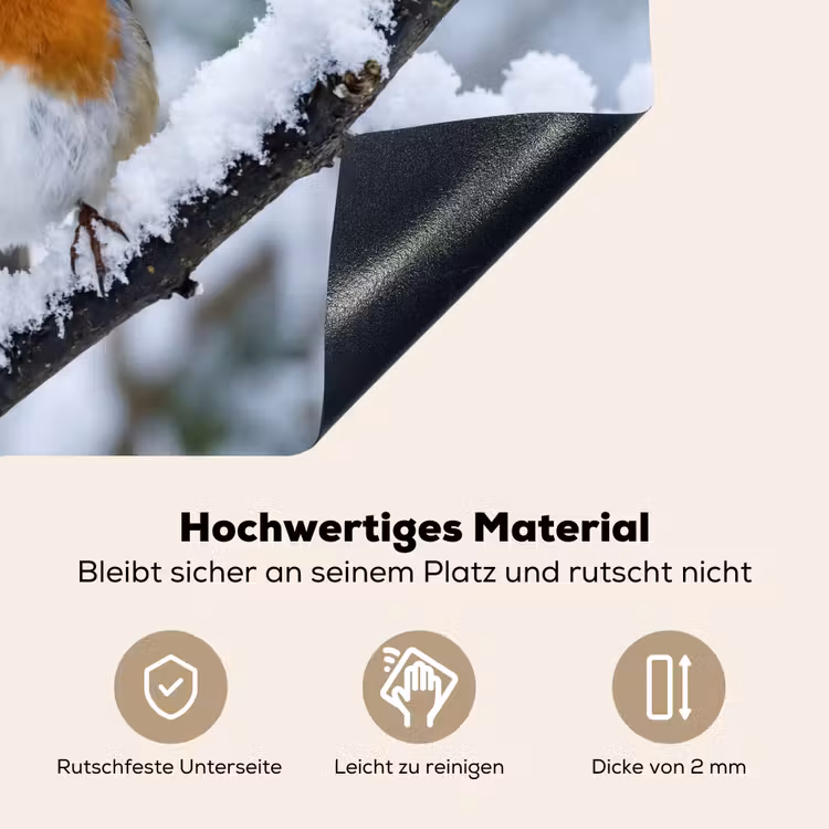 Roodborstje - Tak - Sneeuw - Winter - Levendig Inductie beschemer met haakjes klein -ky-onderkant-de