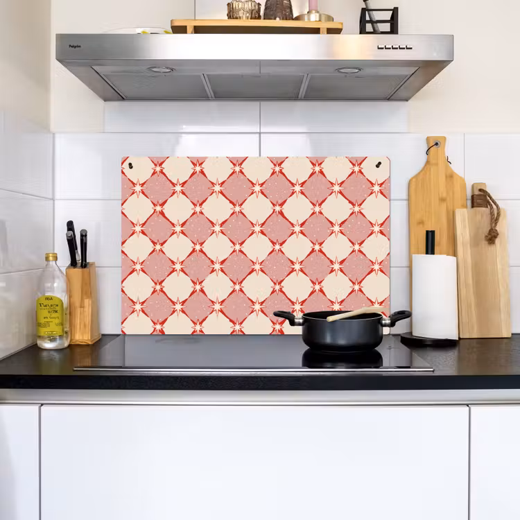 Ruiten - Sterren - Vintage - Oudroze - Rood Inductie beschemer met haakjes klein 777 -sfeer2