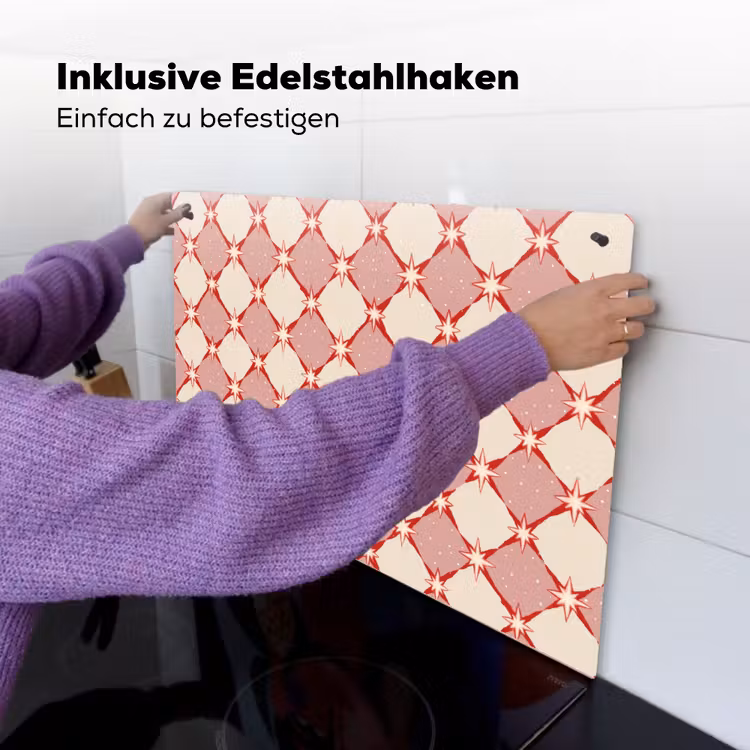Ruiten - Sterren - Vintage - Oudroze - Rood Inductie beschemer met haakjes klein 777 -ky-ophangen-de