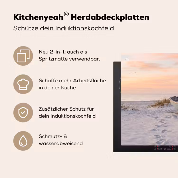 Rustiek - Roeiboot - Zandstrand Inductie beschemer met haakjes klein -ky-usp-de