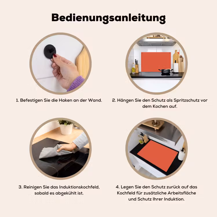 Rustic - Clay - Oranje Inductie beschemer met haakjes klein 777 -ky-gebruik-de