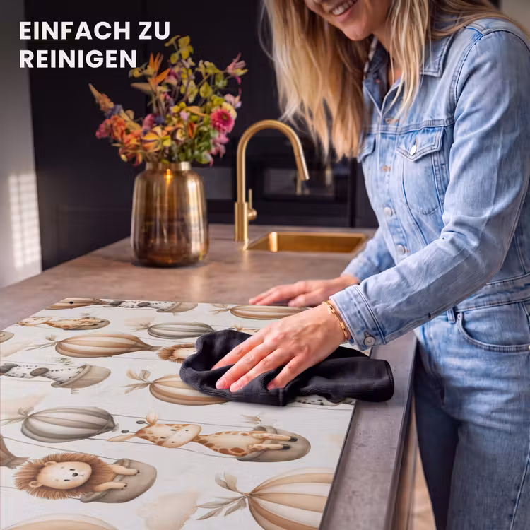 2-in-1 Herdabdeckplatte & Spritzschutz - Safari - Heißluftballons - Taupe - Safari - Luchtballonen - Taupe Inductie beschemer met haakjes klein 777