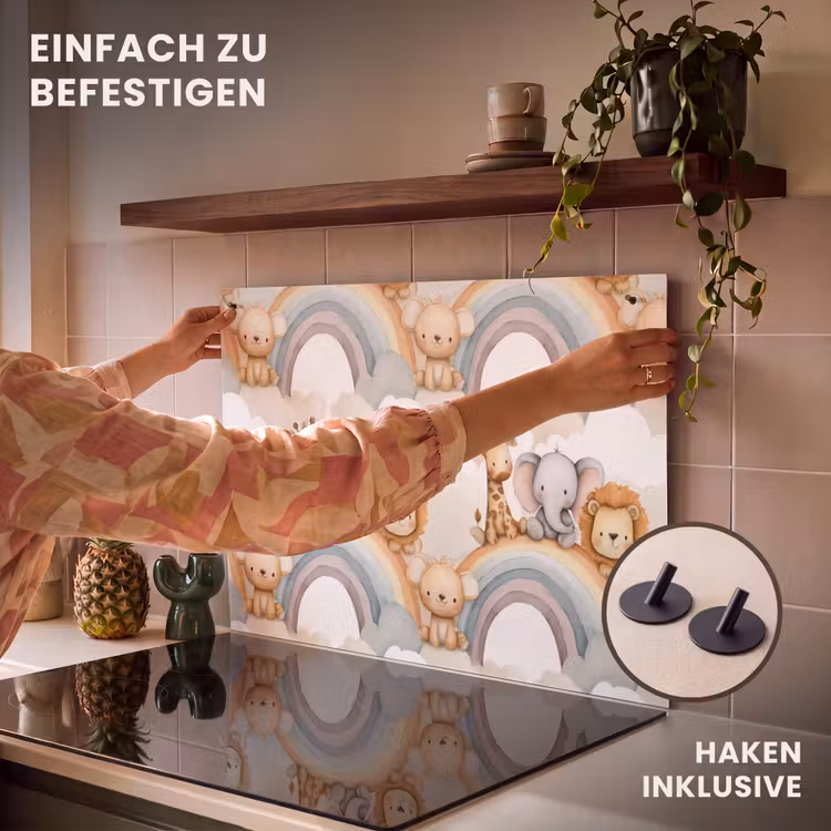 2-in-1 Herdabdeckplatte & Spritzschutz - Safari - Regenbogen - Farbenfroh - Safari - Regenboog - Kleurrijk Inductie beschemer met haakjes klein 777
