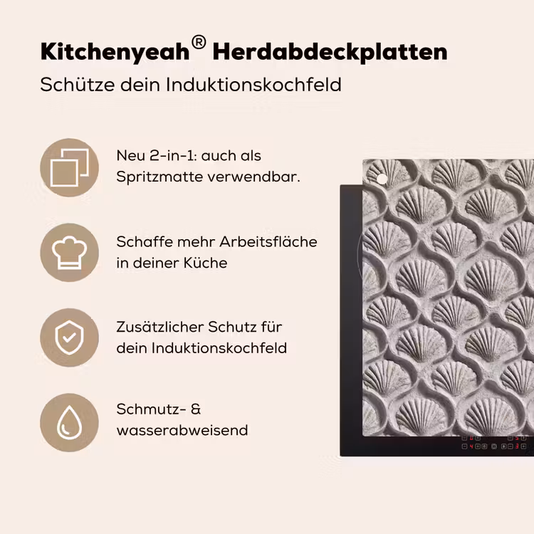 Zand - Schelpenvorm - Grijs Inductie beschemer met haakjes klein 777 -ky-usp-de
