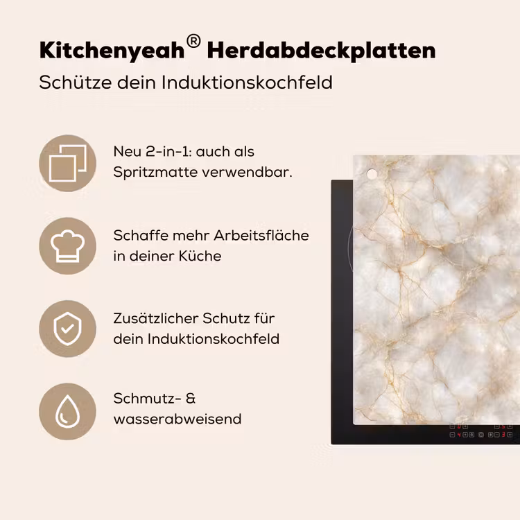 Zandkleurig - Marmer - Natuursteen Inductie beschemer met haakjes klein 777 -ky-usp-de
