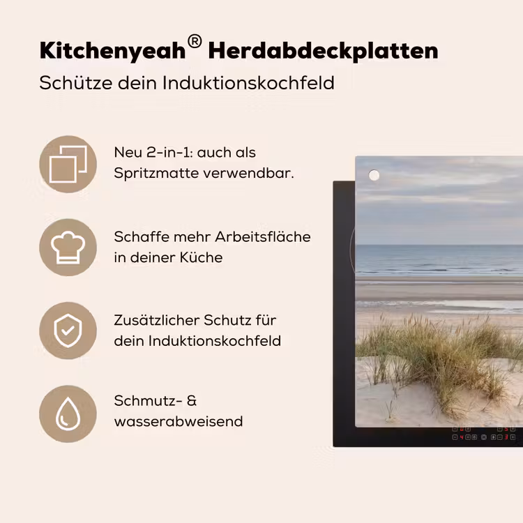 Zandstrand - Bewolkt - Duinen Inductie beschemer met haakjes klein -ky-usp-de