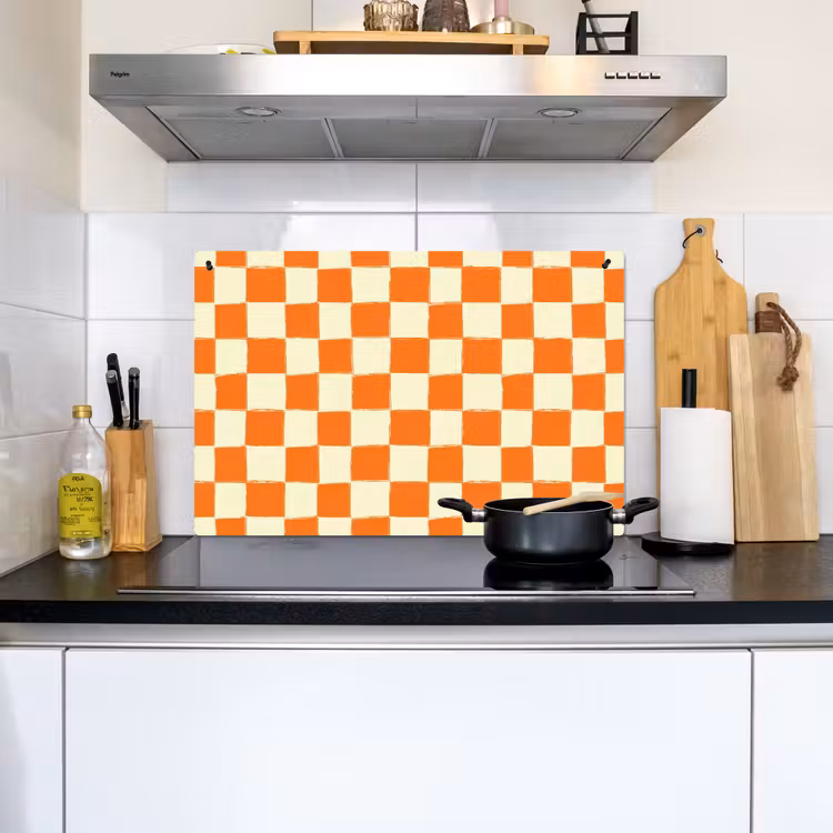 Schaak - Patroon - Oranje Inductie beschemer met haakjes klein 777 -sfeer2