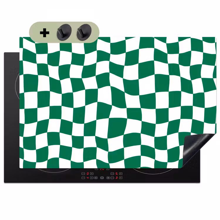 Schaakbord - Golvend - Groen Inductie beschemer met haakjes klein 777 -3d