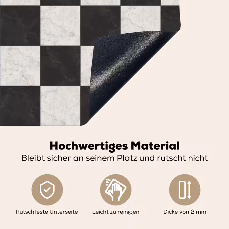 Dambord - Marmer - Zwart - Wit Inductie beschemer met haakjes klein 777 -ky-onderkant-de