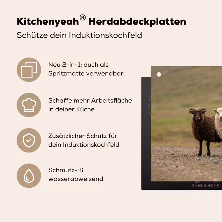 Schapen - Bruin - Wit - Grindpad Inductie beschemer met haakjes klein -ky-usp-de