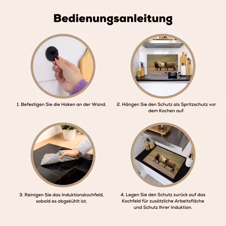 Schapen - Bruin - Wit - Grindpad Inductie beschemer met haakjes klein -ky-gebruik-de