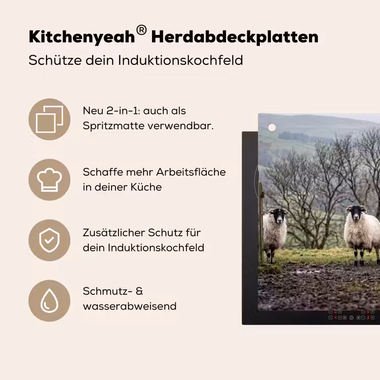 Schapen - Rij - Weide - Dieren - Platteland Inductie beschemer met haakjes klein -ky-usp-de