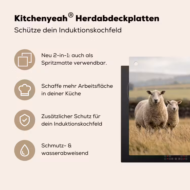 Schapen - Weidenlandschap - Heuvels Inductie beschemer met haakjes klein -ky-usp-de