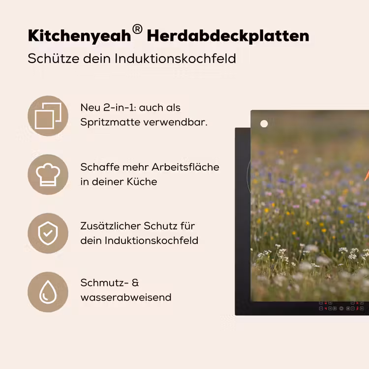 Ooienvaar - Bloemen - Weide - Kleurrijk Inductie beschemer met haakjes klein -ky-usp-de