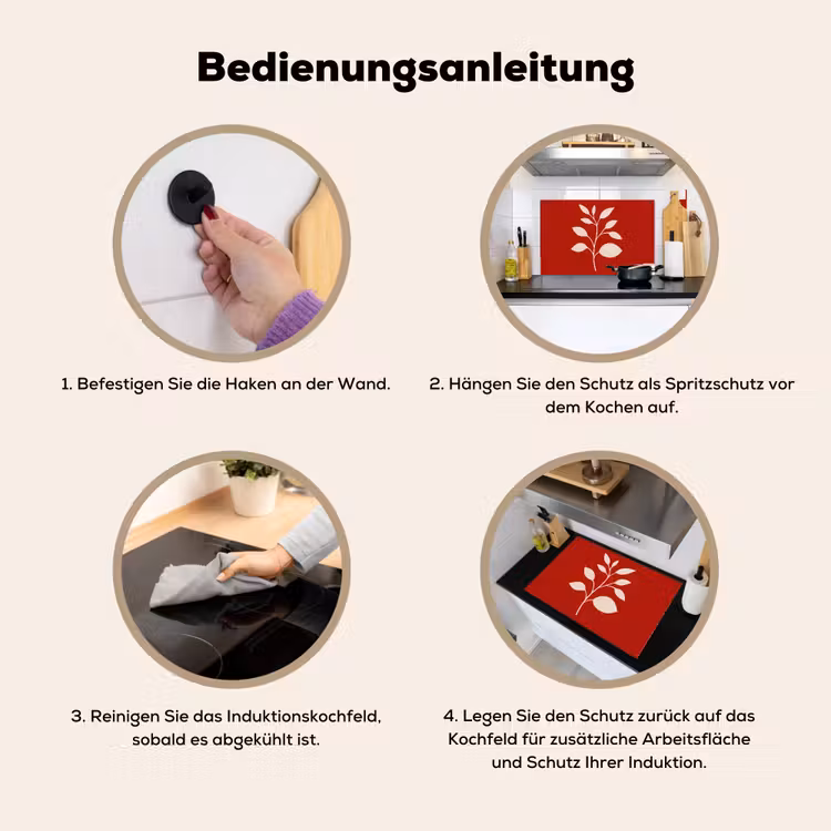 2-in-1 Herdabdeckplatte & Spritzschutz - Scherenschnitt - Blätter - Zweig - Silhouet - Bladeren - Tak Inductie beschemer met haakjes klein