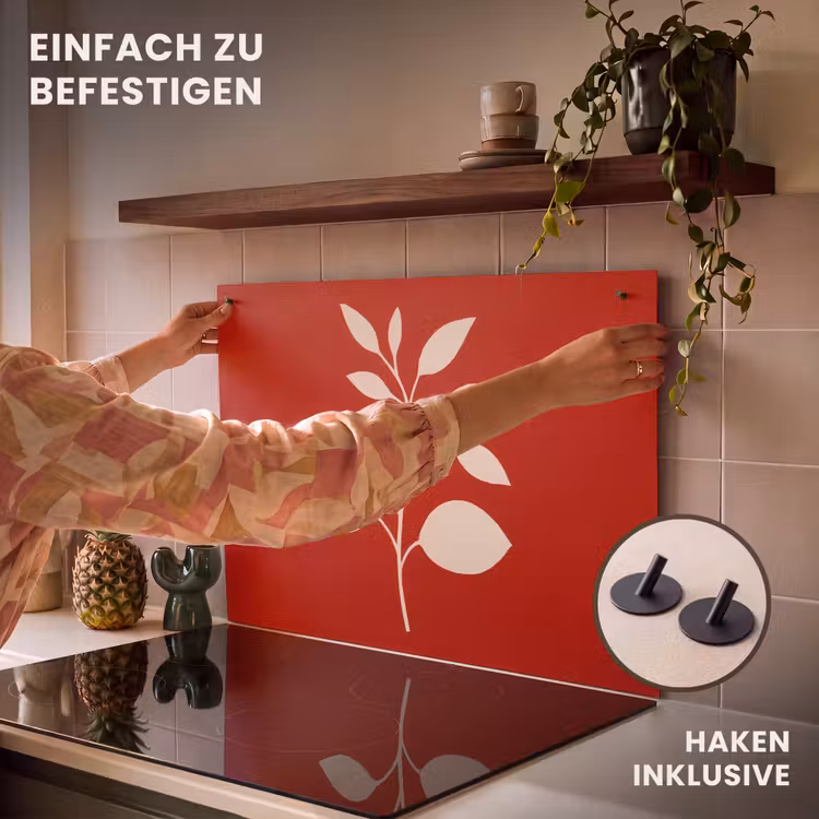 2-in-1 Herdabdeckplatte & Spritzschutz - Scherenschnitt - Blätter - Zweig - Silhouet - Bladeren - Tak Inductie beschemer met haakjes klein