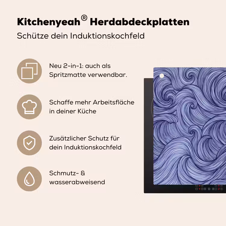 Schip - Golven - Zee - Illustratie - Blauw Inductie beschemer met haakjes klein -ky-usp-de