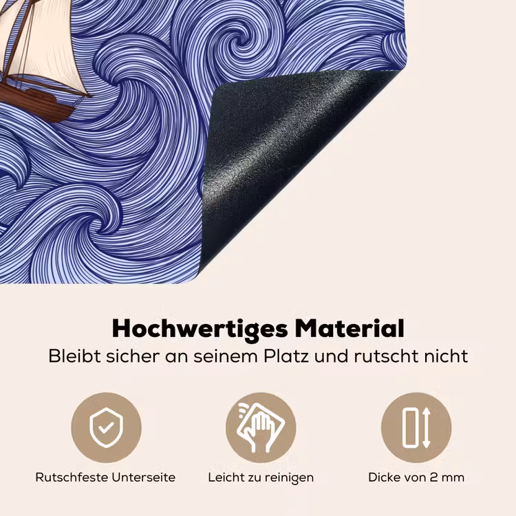 Schip - Golven - Zee - Illustratie - Blauw Inductie beschemer met haakjes klein -ky-onderkant-de