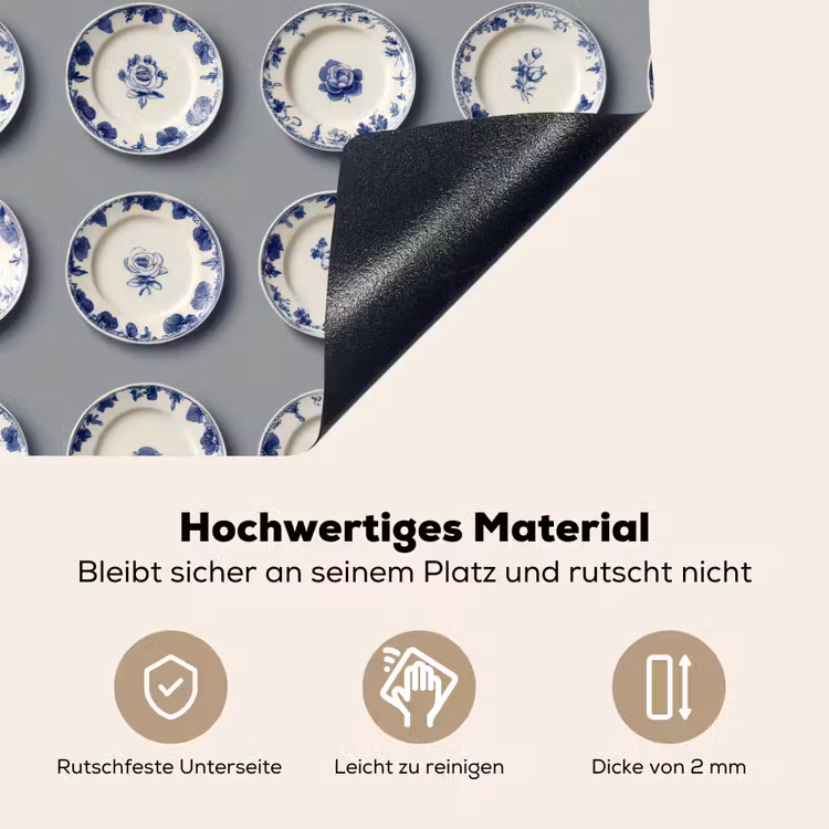 Borden - Bloemen - Blauw - Wit Inductie beschemer met haakjes klein 777 -ky-onderkant-de