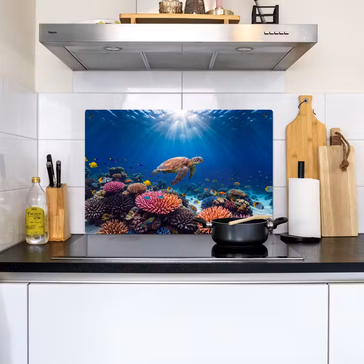 Schildpad - Koraalrif - Oceaan - Dieren - Blauw Inductie beschemer met haakjes klein -sfeer2