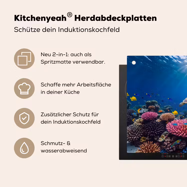 Schildpad - Koraalrif - Oceaan - Dieren - Blauw Inductie beschemer met haakjes klein -ky-usp-de