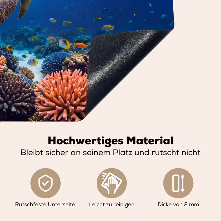 Schildpad - Koraalrif - Oceaan - Dieren - Blauw Inductie beschemer met haakjes klein -ky-onderkant-de