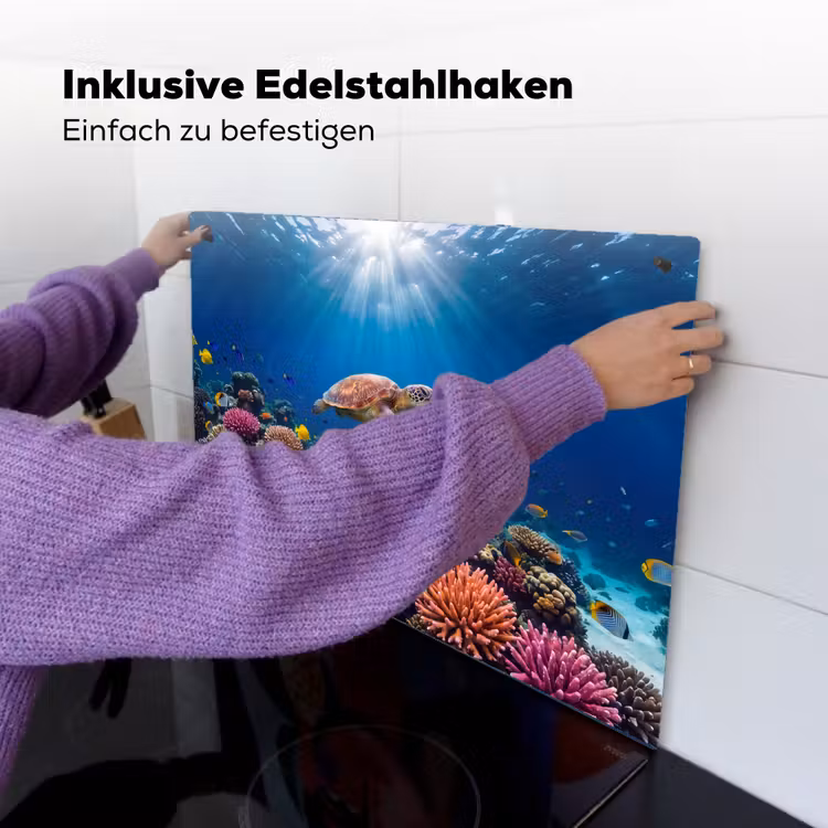 Schildpad - Koraalrif - Oceaan - Dieren - Blauw Inductie beschemer met haakjes klein -ky-ophangen-de