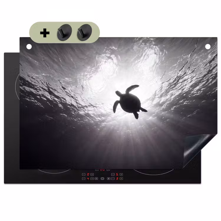 Schildpad - Onderwater - Lichtstralen - Oceaan - Zwart-wit Inductie beschemer met haakjes klein -3d