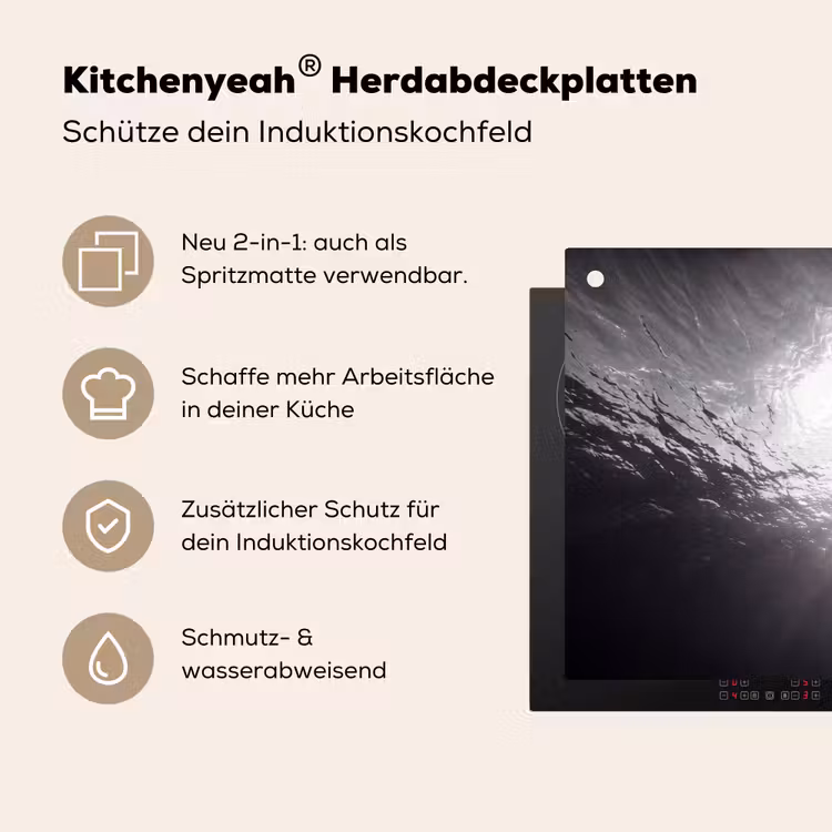 Schildpad - Onderwater - Lichtstralen - Oceaan - Zwart-wit Inductie beschemer met haakjes klein -ky-usp-de
