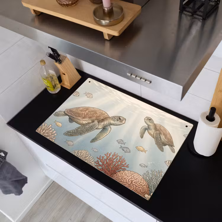 Schildpad - Onderwater - Natuur - Illustratie Inductie beschemer met haakjes klein -sfeer1