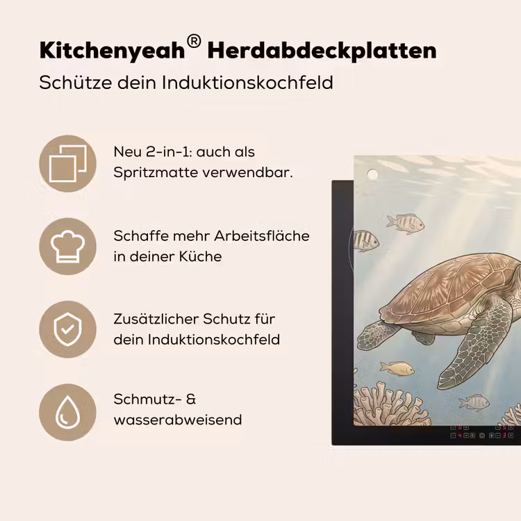 Schildpad - Onderwater - Natuur - Illustratie Inductie beschemer met haakjes klein -ky-usp-de
