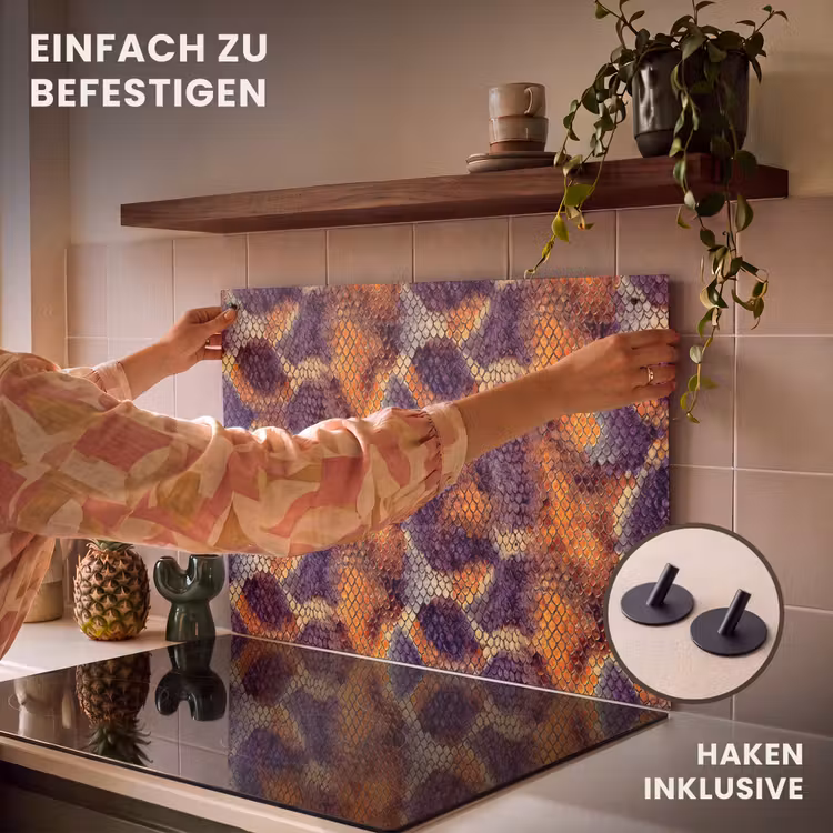 2-in-1 Herdabdeckplatte & Spritzschutz - Schlange – Bunt – Schuppen - Slang - Kleurrijk - Schubben Inductie beschemer met haakjes klein 777