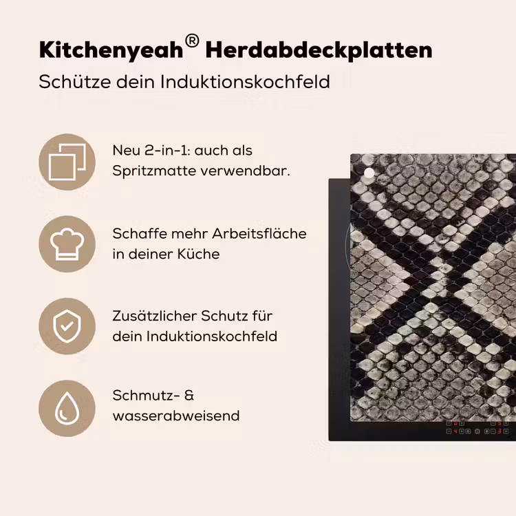 Slangenleer - Patroon - Beige Inductie beschemer met haakjes klein -ky-usp-de